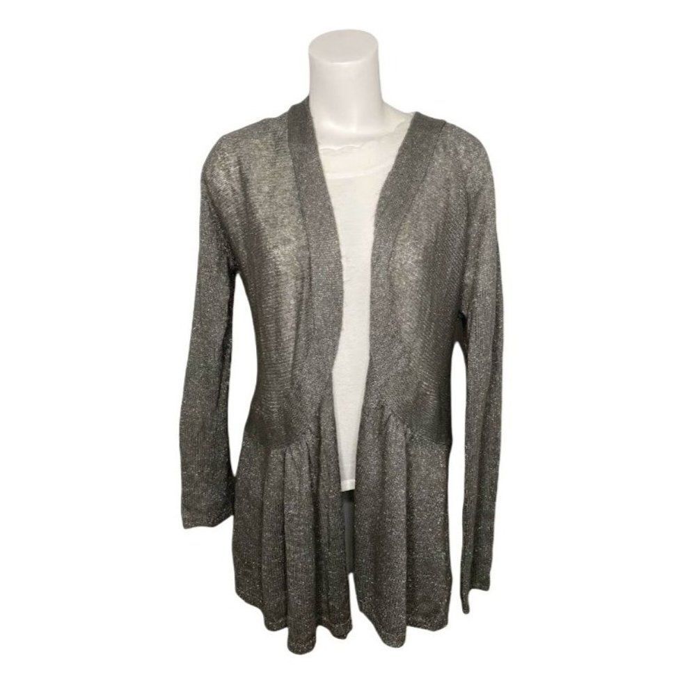 APT 9 Gray Metallic Silver Threads Open Front Peplum Cardigan Sz 0X NEW
